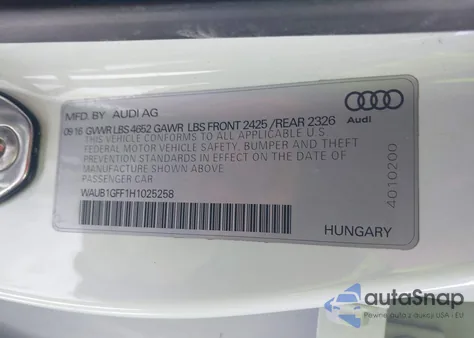 2017 Audi S3 2.0T Premium Plus z USA, uszkodzony, nr VIN WAUB1GFF1H1025258